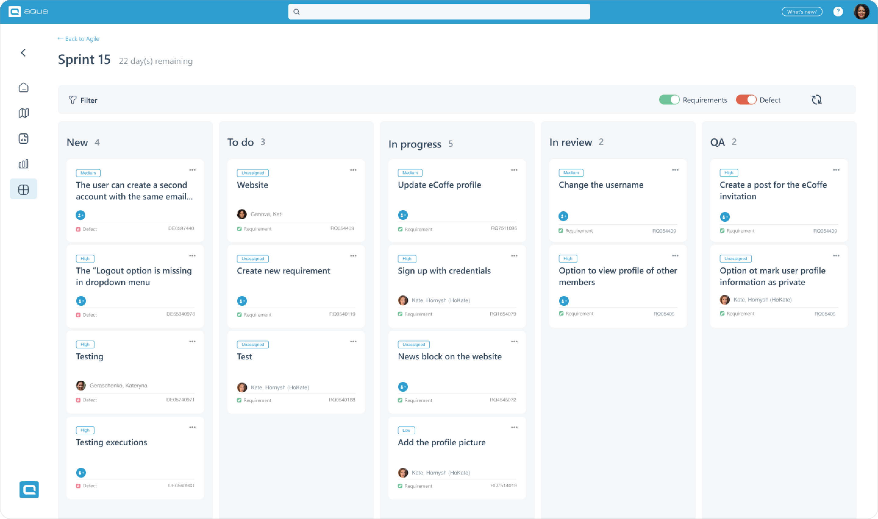 aqua redesign - improved Kanban board